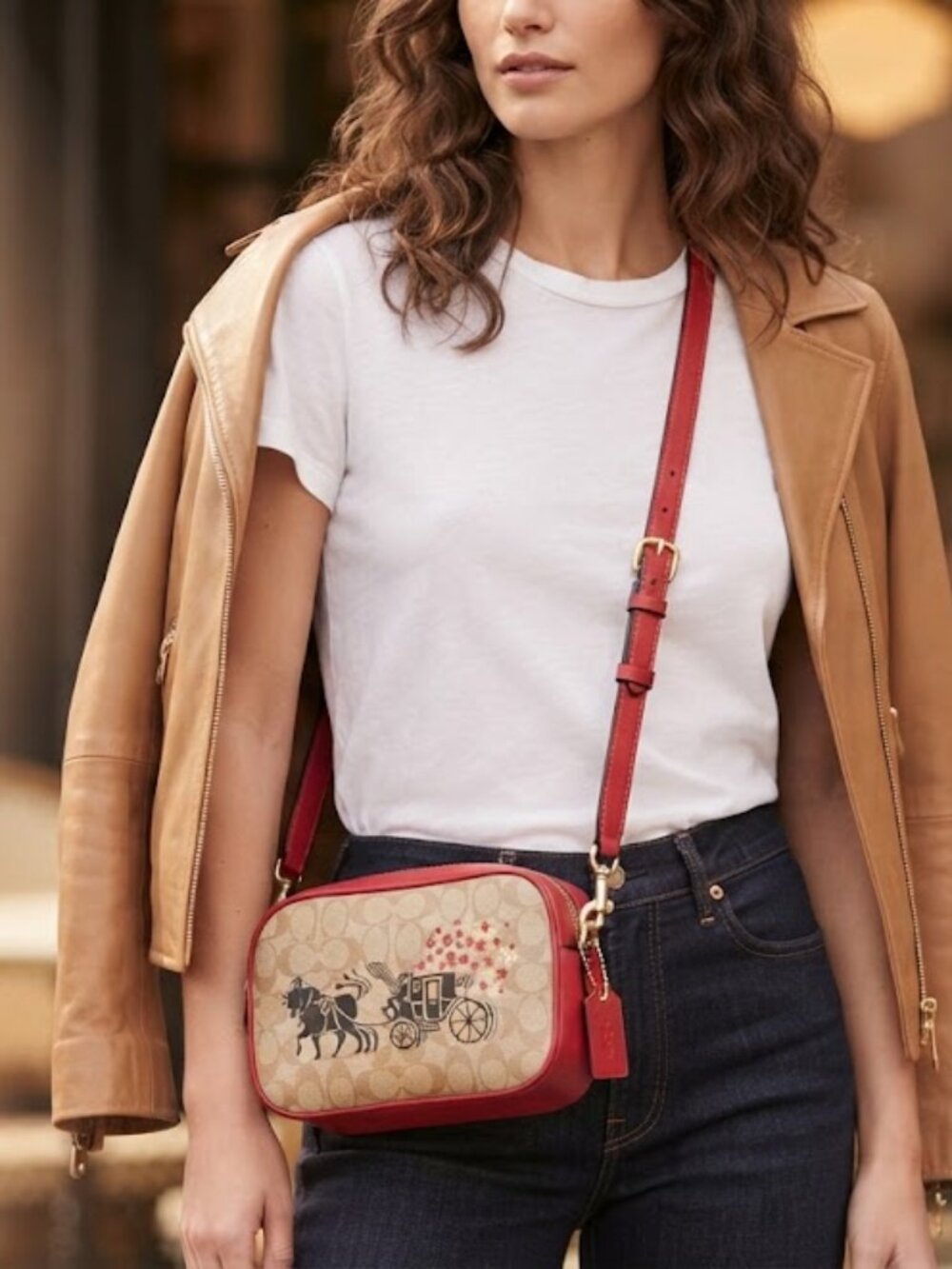 New Authentic Coach C2180 Signature Ox and Carriage Canvas Jes Crossbody Bag